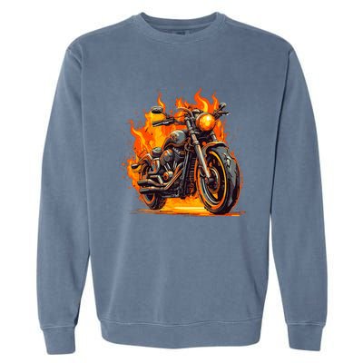 Cool Motorbike Flames And Burning Garment-Dyed Sweatshirt