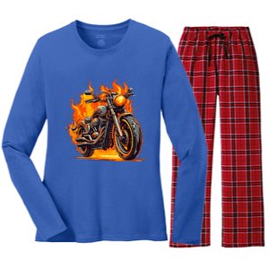 Cool Motorbike Flames And Burning Women's Long Sleeve Flannel Pajama Set 