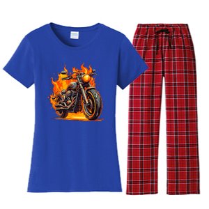 Cool Motorbike Flames And Burning Women's Flannel Pajama Set