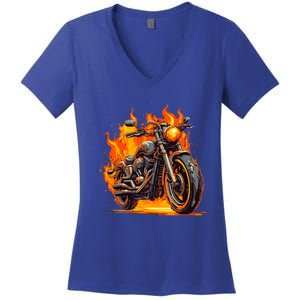 Cool Motorbike Flames And Burning Women's V-Neck T-Shirt