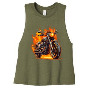 Cool Motorbike Flames And Burning Women's Racerback Cropped Tank