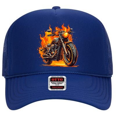 Cool Motorbike Flames And Burning High Crown Mesh Back Trucker Hat