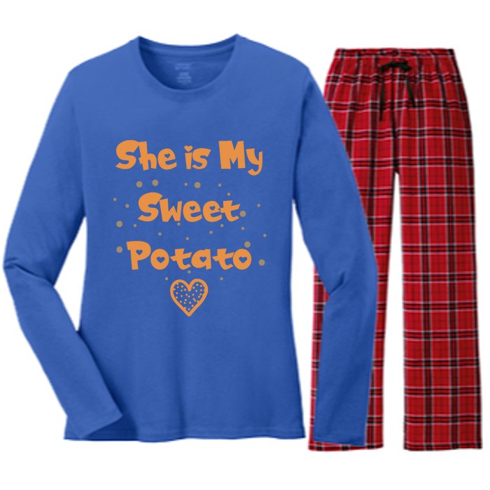 Couples Matching Funny Gift I Yam Matches She Is My Sweet Potato Cool Gift Women's Long Sleeve Flannel Pajama Set 