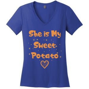 Couples Matching Funny Gift I Yam Matches She Is My Sweet Potato Cool Gift Women's V-Neck T-Shirt