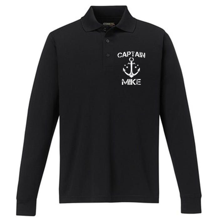 CAPTAIN MIKE Funny Birthday Personalized Name Boat Gift Performance Long Sleeve Polo