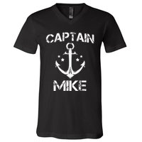 CAPTAIN MIKE Funny Birthday Personalized Name Boat Gift V-Neck T-Shirt