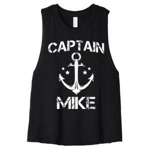 CAPTAIN MIKE Funny Birthday Personalized Name Boat Gift Women's Racerback Cropped Tank