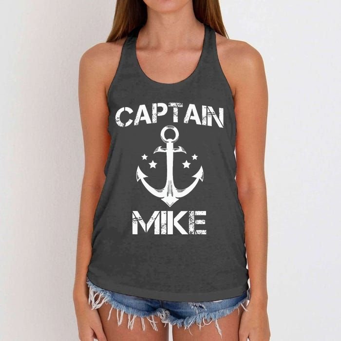 CAPTAIN MIKE Funny Birthday Personalized Name Boat Gift Women's Knotted Racerback Tank