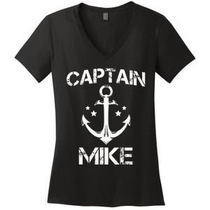 CAPTAIN MIKE Funny Birthday Personalized Name Boat Gift Women's V-Neck T-Shirt