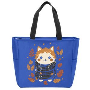 Cat Mom Fall Vibes Autumn Cozy Kitten Art Gift Zip Tote Bag