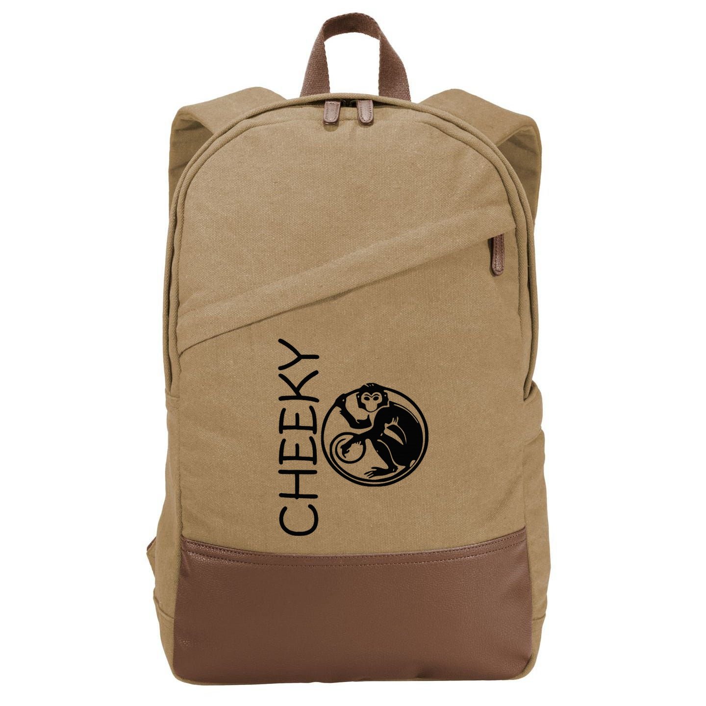 Cheeky Monkey Fun Primate Black Tattoo Art Cotton Canvas Backpack