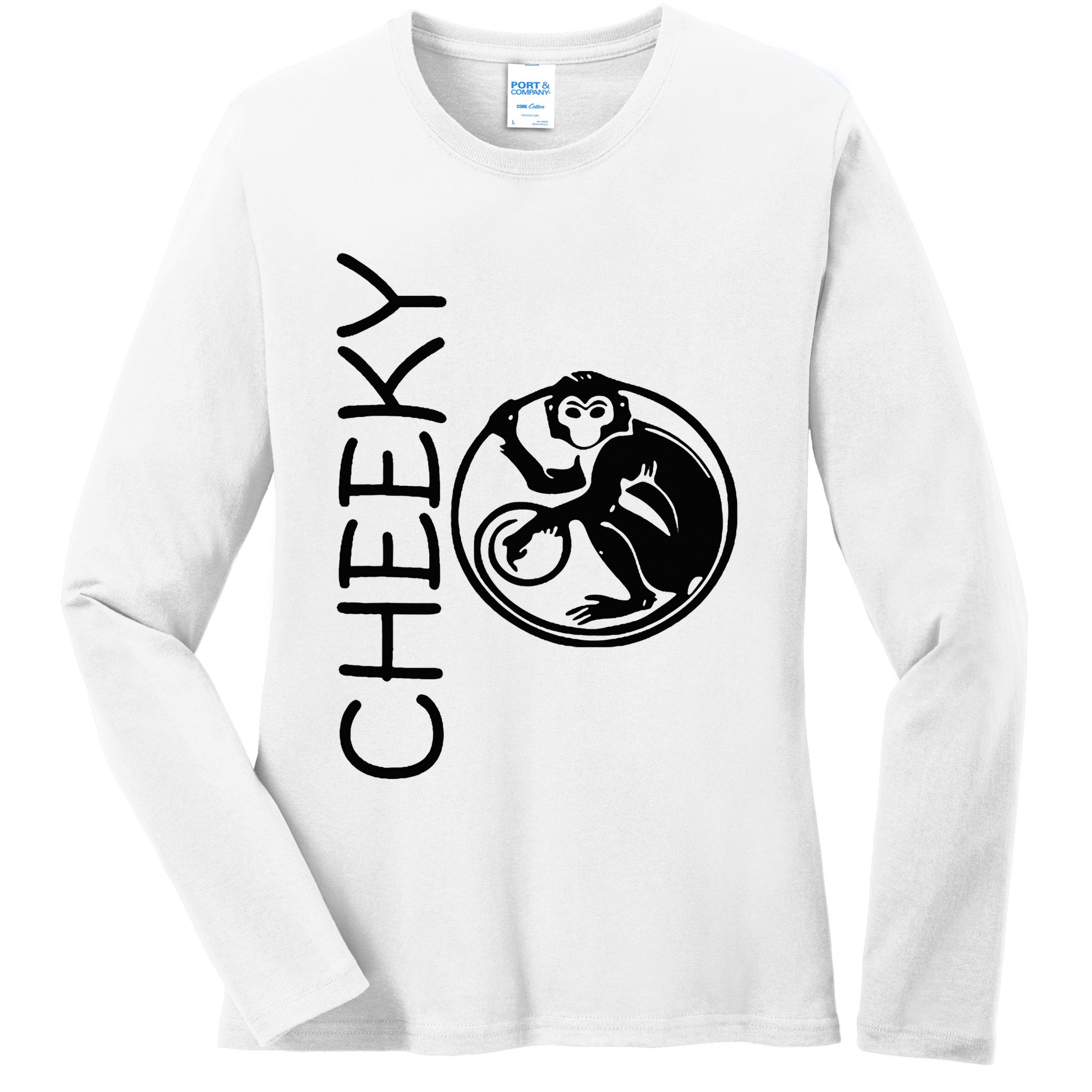 Cheeky Monkey Fun Primate Black Tattoo Art Ladies Long Sleeve Shirt