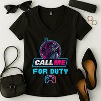Call Me For Duty, Console Gaming Arcade Winning Mood Women's V-Neck T-Shirt