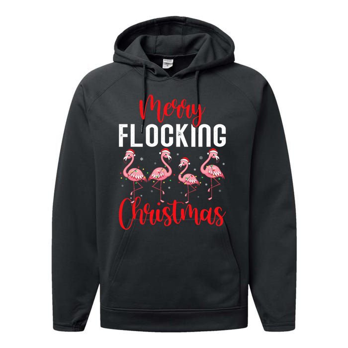 Christmas Merry Flocking Christmas Flamingo Performance Fleece Hoodie