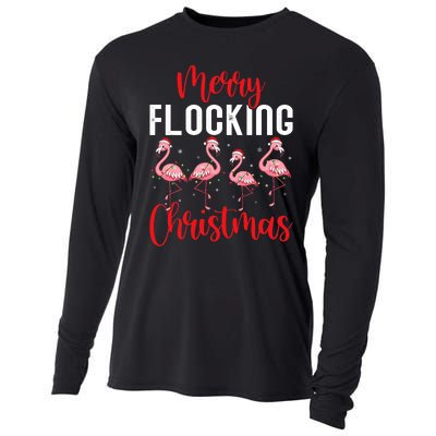 Christmas Merry Flocking Christmas Flamingo Cooling Performance Long Sleeve Crew