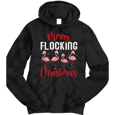 Christmas Merry Flocking Christmas Flamingo Tie Dye Hoodie