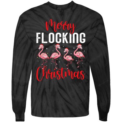 Christmas Merry Flocking Christmas Flamingo Tie-Dye Long Sleeve Shirt