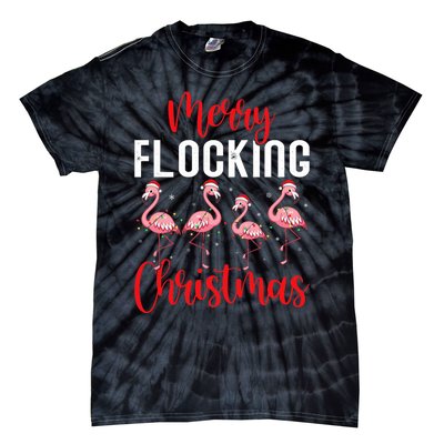 Christmas Merry Flocking Christmas Flamingo Tie-Dye T-Shirt