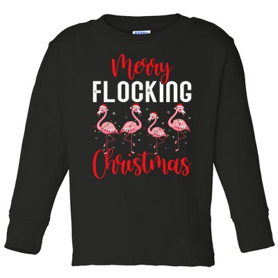 Christmas Merry Flocking Christmas Flamingo Toddler Long Sleeve Shirt