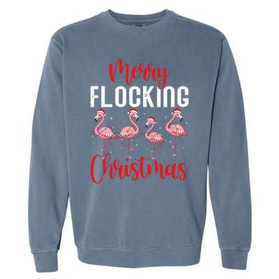 Christmas Merry Flocking Christmas Flamingo Garment-Dyed Sweatshirt