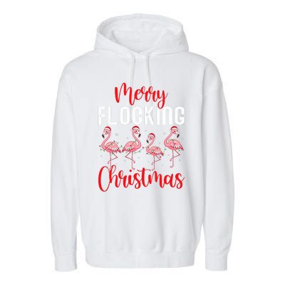 Christmas Merry Flocking Christmas Flamingo Garment-Dyed Fleece Hoodie