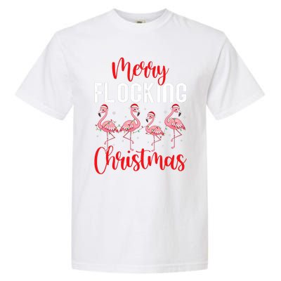 Christmas Merry Flocking Christmas Flamingo Garment-Dyed Heavyweight T-Shirt