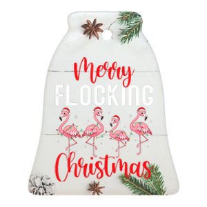 Christmas Merry Flocking Christmas Flamingo Ceramic Bell Ornament