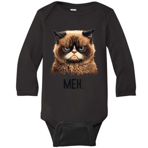 Cat Meh Funny Cat Lover Kitten Quotes Women Baby Long Sleeve Bodysuit