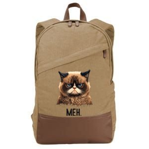 Cat Meh Funny Cat Lover Kitten Quotes Women Cotton Canvas Backpack