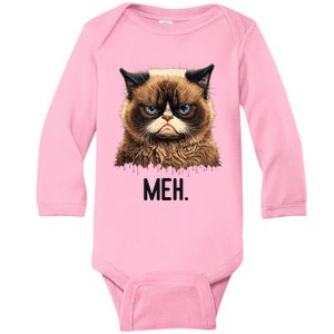 Cat Meh Funny Cat Lover Kitten Quotes Women Baby Long Sleeve Bodysuit