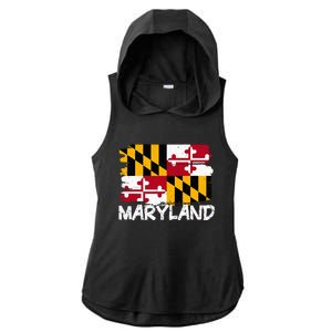 Cool Maryland Flag Ladies PosiCharge Tri-Blend Wicking Draft Hoodie Tank