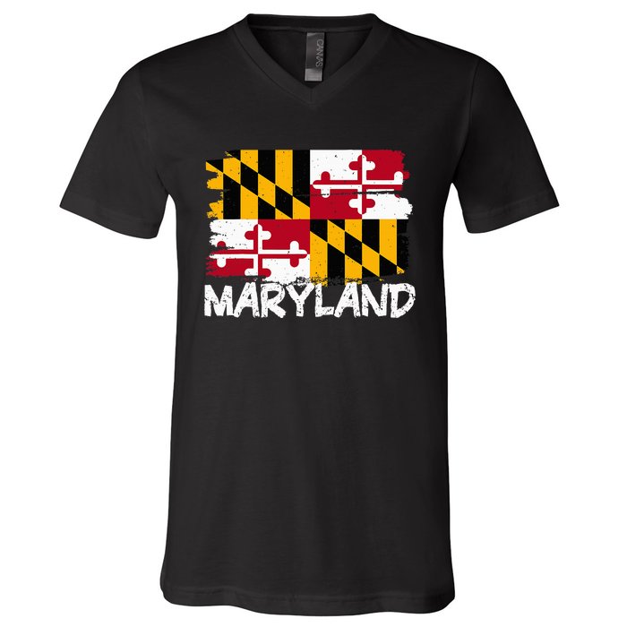 Cool Maryland Flag V-Neck T-Shirt