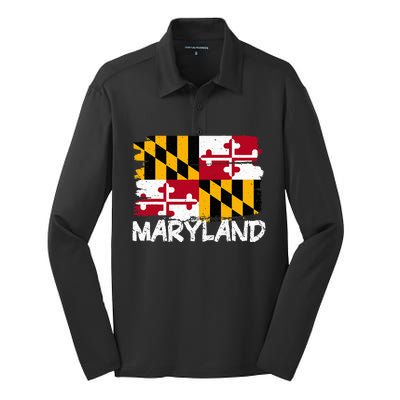 Cool Maryland Flag Silk Touch Performance Long Sleeve Polo