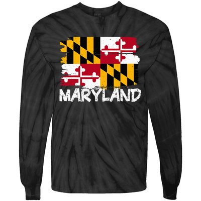 Cool Maryland Flag Tie-Dye Long Sleeve Shirt