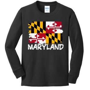 Cool Maryland Flag Kids Long Sleeve Shirt