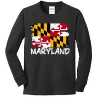 Cool Maryland Flag Kids Long Sleeve Shirt