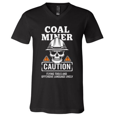 Coal Miner Flying Tools Funny Mining Mine Worker V-Neck T-Shirt