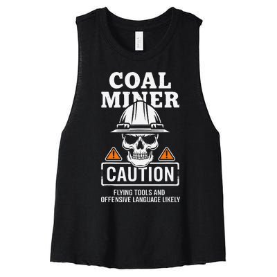 Coal Miner Flying Tools Funny Mining Mine Worker Women's Racerback Cropped Tank