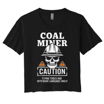 Coal Miner Flying Tools Funny Mining Mine Worker Women's Crop Top Tee