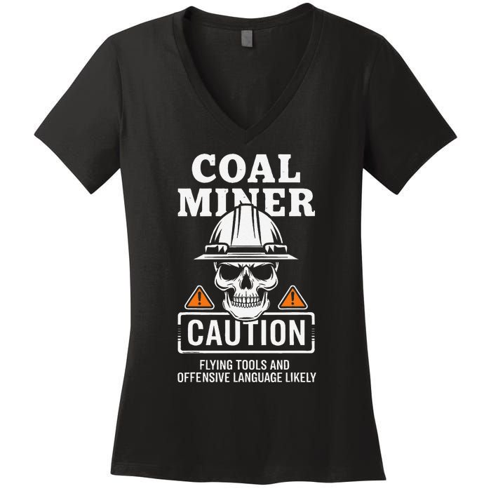 Coal Miner Flying Tools Funny Mining Mine Worker Women's V-Neck T-Shirt