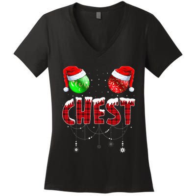 Chestnuts Matching Family Funny Chest Nuts Christmas Couples Women's V-Neck T-Shirt