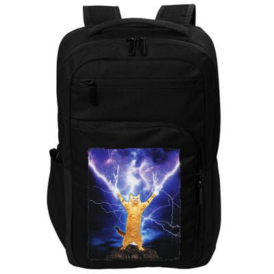 Cat Merch Funny Cat Lightning Thunderbolt On Mountain Impact Tech Backpack