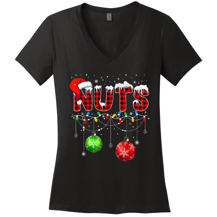 Chestnuts Matching Family Funny Chest Nuts Christmas Couples Women's V-Neck T-Shirt