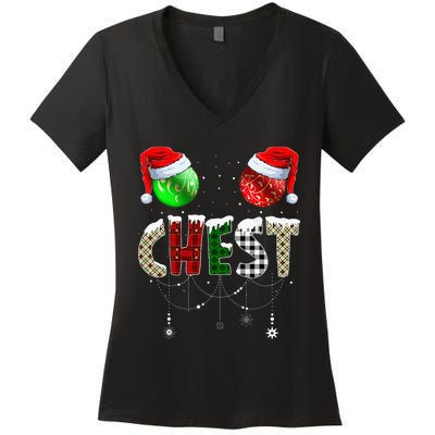 Chestnuts Matching Family Funny Chest Nuts Christmas Couples Women's V-Neck T-Shirt