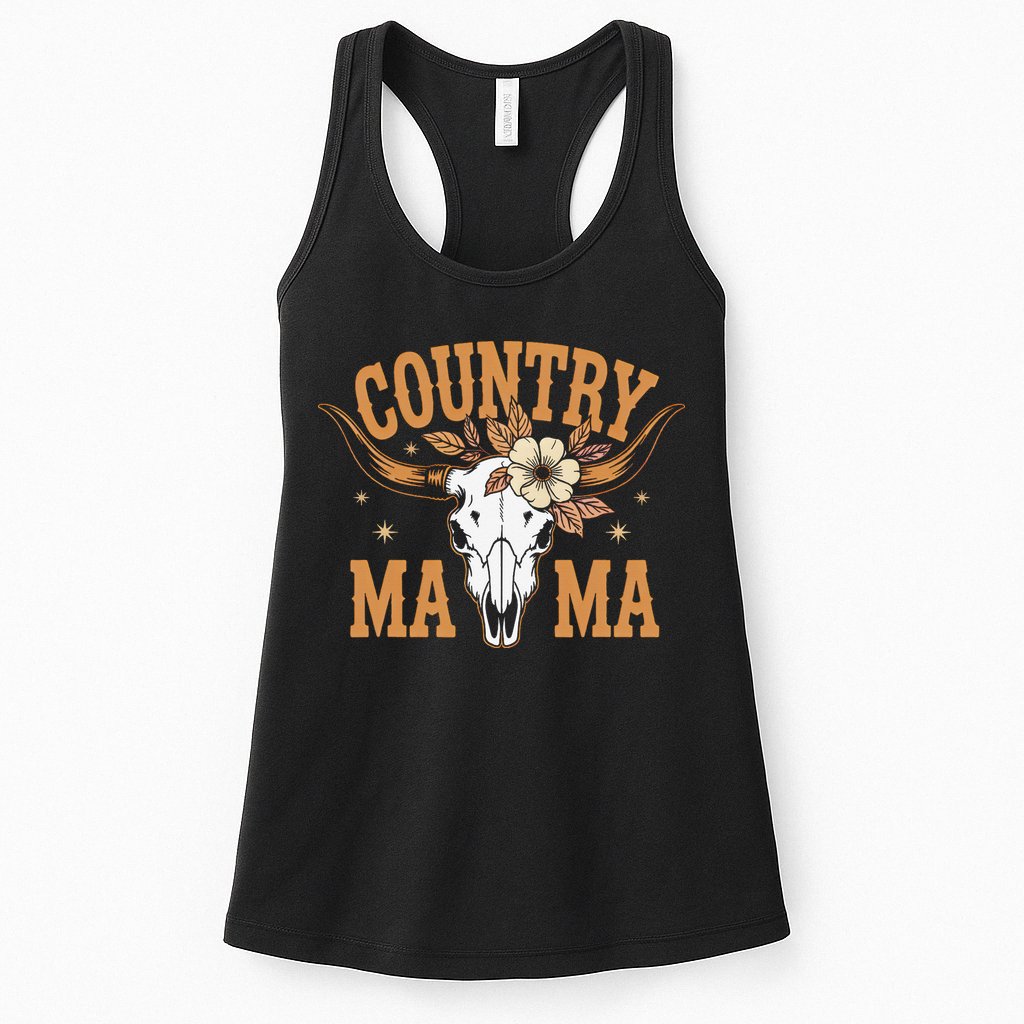 Country Mama Floral Skull Horns Star Womens Tank Top