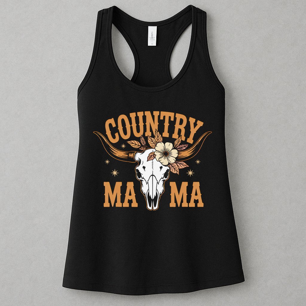 Country Mama Floral Skull Horns Star Womens Tank Top