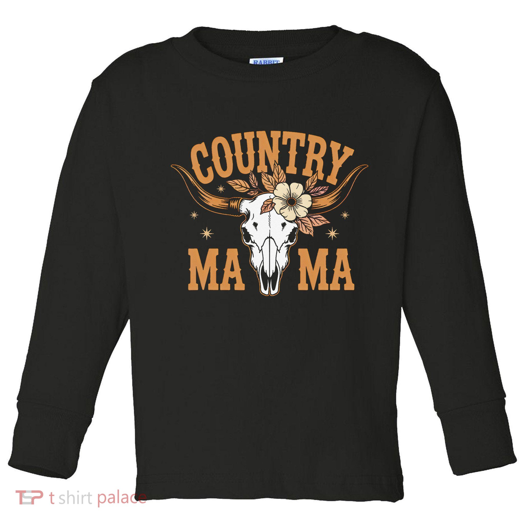 Country Mama Floral Skull Horns Star Toddler Long Sleeve Shirt