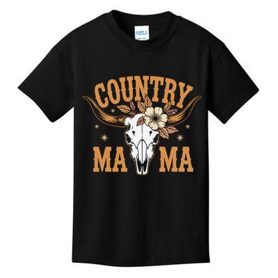 Country Mama Floral Skull Horns Star Kids T-Shirt