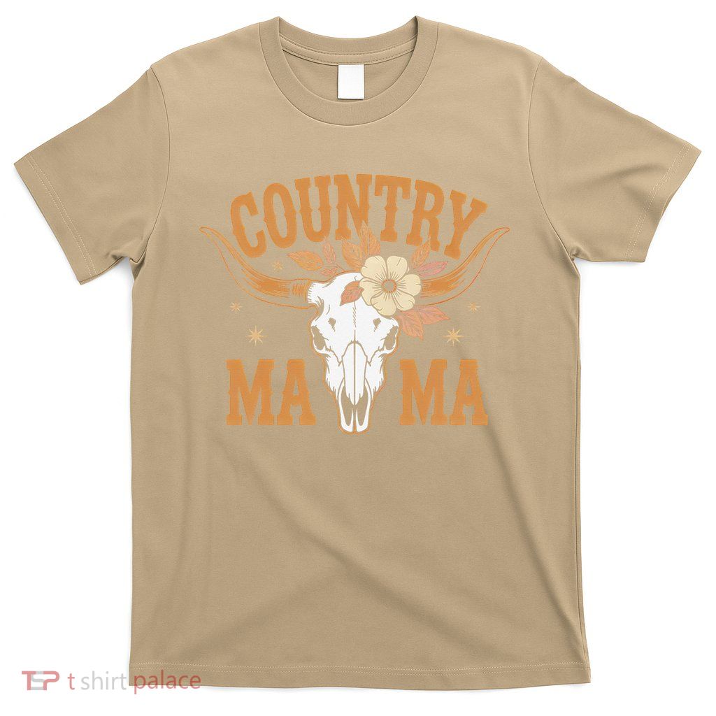 Country Mama Floral Skull Horns Star T-Shirt