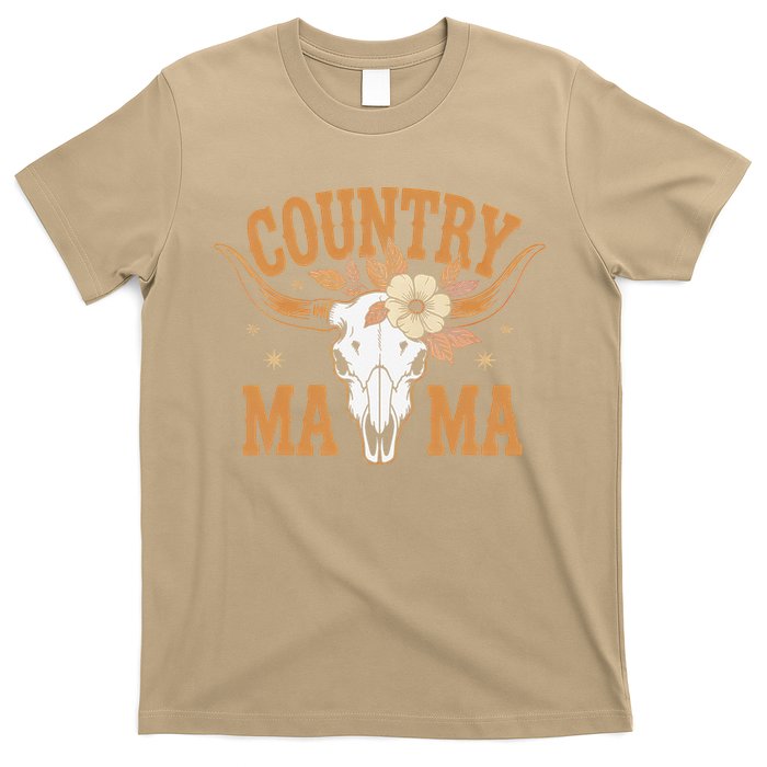 Country Mama Floral Skull Horns Star T-Shirt